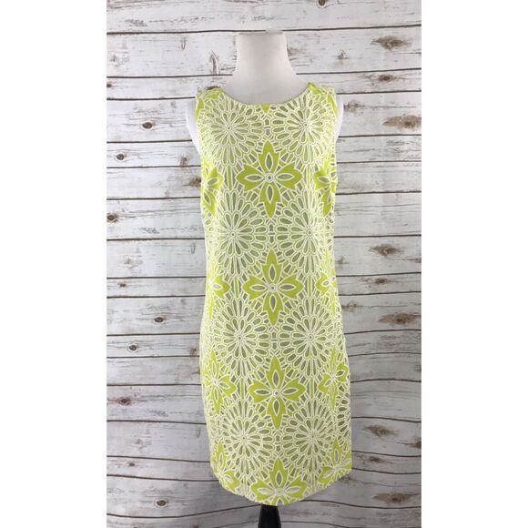 BELLE BY BADGLEY MISCHKA Floral Mesh Lace‎ Sheath Dress Yellow Lime Green Size 4 - Picture 1 of 8